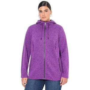 Ulla Popken Gebreide fleecejas voor dames, capuchon, zakken met ritssluiting, sweatshirts, lila, 42/44, lila, 42-44