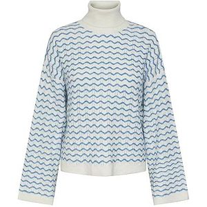 PIECES Pcjoyce Ls Oversized Roll Neck Knit Bc Pullover voor dames, Cloud Dancer/patroon: French Blue, M