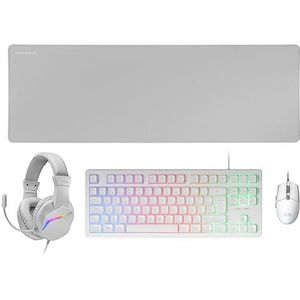 Mars Gaming MCP-RGB3, Pack Gaming Keyboard Fixed RGB + Gaming Mouse RGB Flow 3200 DPI + Headset Over-Ear RGB + XXL Mousepad, Wit, Franse Taal