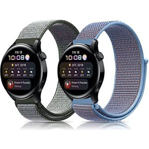 SeNool Band compatibel met Xiaomi Watch S1/S1 Active/Mi Watch [2 Pack], [22 mm nylon polsband], vervangende armband voor Huawei Watch GT 3 Pro 46 mm/GT 3 46 mm/GT Runner - donker olijf + lichtblauw