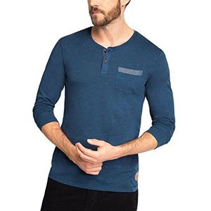 edc by ESPRIT Heren shirt met lange mouwen gemêleerd - slim fit, blauw (navy 400), XXL