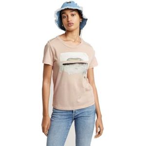 G-STAR T-shirt voor dames, abstract waterkleur, print, roze (Rugby Tan D24643-4107-g373), L