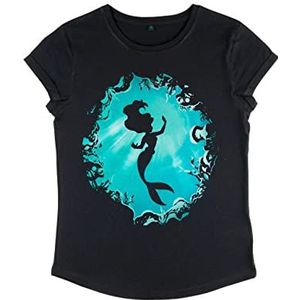 Disney Women's The Little Mermaid-Ariels Grotto Organic Roll Sleeve T-Shirt, Zwart, S, zwart, S