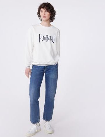 PETIT BATEAU - Bedrukt Sweatshirt - Wit - Katoen - Ronde Hals, Lange Mouwen