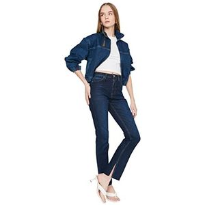 TRENDYOL Dames Rip Hoge Taille Slim Flare Jeans, donkerblauw, 38