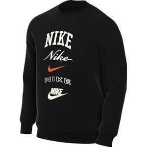 Nike Heren Top M Nk Club Bb Crew Stack Gx, Black/Safety Orange, FN2610-010, XS