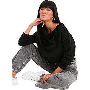 Trendyol Dames Black Zip Steep Collar Crop Singer Gebreide Sweatshirt, S