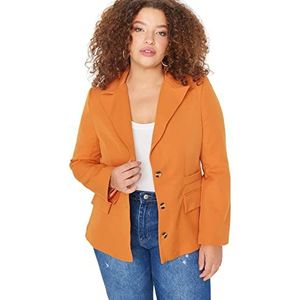 Trendyol Dames reverskraag effen normale plus size jas, bruin, 50, BRON