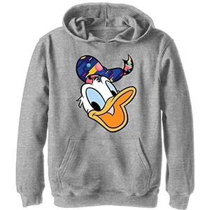 Disney Characters Donald Pattern Face Boy's Hooded Pullover Fleece, Athletic Heather, Small, Athletic Heather, S