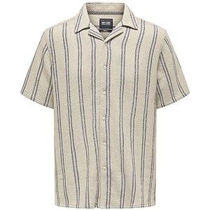 ONLY & SONS Onstrev Life Reg Struc Stripe Ss Shirt voor heren, khaki (vintage khaki), L
