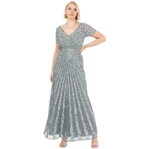 Maya Deluxe Maxi dames verfraaid pailletten jurk lange korte mouw V-hals hoge Empire taille een cut glanzend prom bruiloft bruidsmeisje, Misty Groen, 32