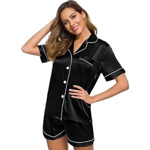 Clotth Dames M01 Pajamas-zwarte pyjama dames korte mouwen, zwart, M, zwart, M
