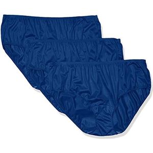 Shadowline Women's Plus Size Hidden Elastic Nylon Hipster Panty 3-Pack, Navy, 8