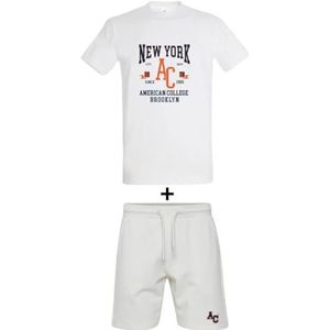 AMERICAN COLLEGE USA Ensemble Lot 2 Stuks T-shirt en Short Enfants Garçons Filles, 2-delige Set T-shirt + Shorts, Uniseks, Kinderen, Wit, 10 Ans