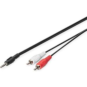 DIGITUS audio-adapterkabel - 3,5mm jack naar 2x RCA - Aux-kabel - stereokabel - RCA-adapter - 2,5m - zwart - voor stereo-installaties, home cinema, soundbar, computer