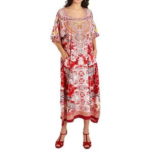 Miss Lavish London Dames kaftans kimono maxi-stijl jurken, S-3XL, normale tot grote maten kaftans, 133-rood, XL