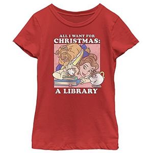 Disney Princesses Belle All I Want for Christmas is A Library Girls T-shirt, rood, XS, rood, XS, Rood, XS