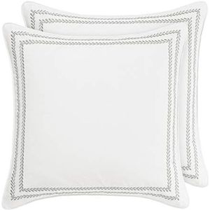 Laura Ashley Home - Euro Sham-set, gladde katoenen shams met ritssluiting, lichtgewicht en stijlvol woondecor (gestikt Vine Leaf Grey, 2 stuk)