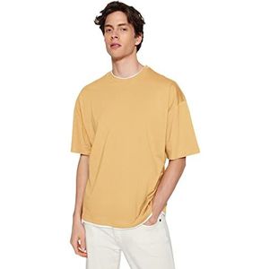 Trendyol Heren Man Oversize Basic Crew Neck Knit T-shirt, camel, M