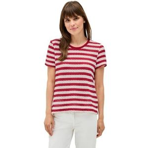 Cecil Gestreept Ajour T-shirt voor dames, Glazed Apple Red, XS