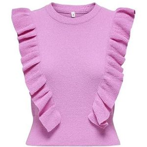 Gebreide Top - O-hals - Mouwloos - Ruche Detail - Regular Fit