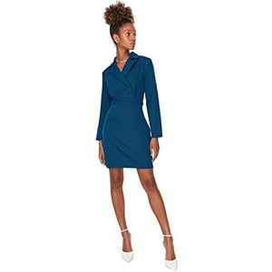 TRENDYOL Dames Woman Mini Bodycon Crew Neck Knit Dress Jurk, teal, 42