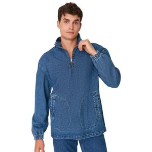 Trendyol Heren staande kraag effen normale jas jas, blauw, XL, Blauw, XL