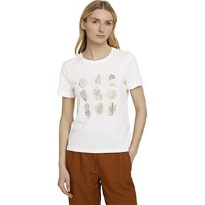 TOM TAILOR Dames T-shirt met print van biologisch katoen 1025849, 10315 - Whisper White, 3XL