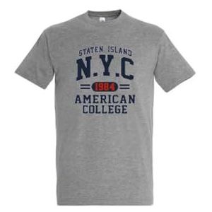 AMERICAN COLLEGE USA T-shirts met korte mouwen voor dames en heren, Grijs, L