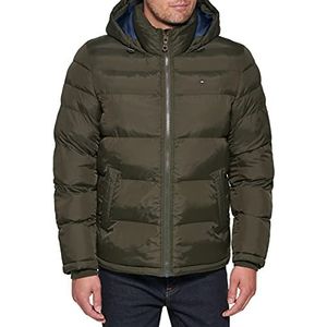 Tommy Hilfiger Klassieke donsjack met capuchon voor heren (standaard en groot en lang) alternatieve buitenkledingjas, Olijf, L tall