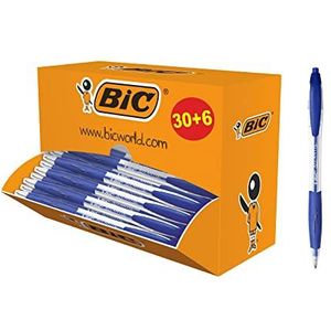 BIC Atlantis Soft Balpen met Kliksysteem Medium Punt (1,0 mm) - Blauw, Doos van 30+6 Stuks