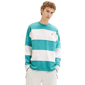 TOM TAILOR Denim Oversize college sweatshirt met strepen voor heren, 31044 - Deep Turquoise, XL
