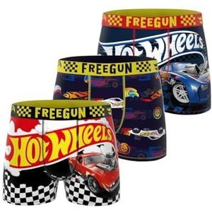 FREEGUN Hot Wheels Boxershorts voor kinderen, origineel, ultrazacht en ademend (3 stuks), zwart/geel/wit/rood, 10-12 Jaren