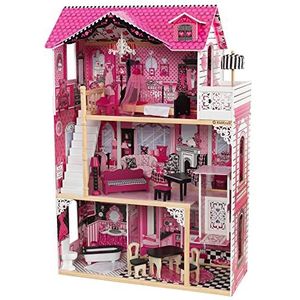 KidKraft 65093 Amelia, houten poppenhuis inclusief meubilair en accessoires, 3 verdiepingen hoge speelset voor poppen van 30 cm/12 inch