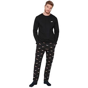 Trendyol Heren Man Dierenpatroon Gebreide Pyjama Sets Pyjama (Pack van 2), Zwart, S