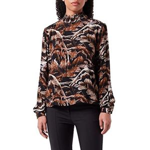 KAFFE Dames High Neck Blouse, lange mouwen, bedrukt, Brown Tones Big Leaf Print, 44