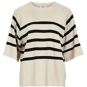 Object Gebreide trui voor dames, gestreept, Zandshell/Stripes: zwart, XS
