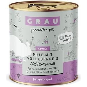 GRAU - het origineel - Natvoer voor honden - Kalkoen met volkorenrijst, 6 verpakking (6 x 800 g), monoproteïne, glutenvrij, voor volwassen honden