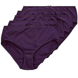 Ulla Popken Dames grote maten grote maten plus size slips, pak van 5, effen, tot maat 66/68, aubergine, 42/44