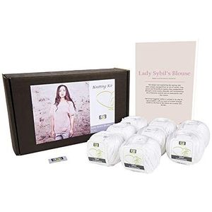 DesignEtte Lady Sybil's Volwassenen Breien Kit 100 procent gemerceriseerd Egyptische katoen wol garen ballen en patroon in een set Beginner Starter Handcrafts Pack Box 50g≈127m/5ply Puur Wit 8, XS