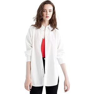 DeFacto Lange overhemden met lange mouwen tuniek overhemden (gebroken wit, M), off-white, M