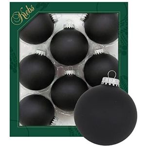 Dekohelden24 Lauschaer Kerstboomversiering - set van 8 ballen in effen mat - zwart, met zilveren kroontjes, diameter ca. 7 cm