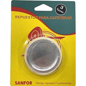 Sanfor Rubberen afdichtingen + filter voor Italiaanse koffiezetapparaten, 3 kopjes, rubber wit, aluminium, 66 x 50 x 8 mm