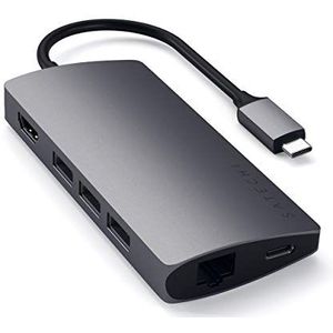 SATECHI USB-C Hub Multipoort Adapter V2-4K HDMI (60Hz), 60W USB-C Opladen, GbE, SD/Micro Kaartlezers, USB 3.0 - Voor M2/ M1 Macbook Pro/Air, M2/ M1 iPad Pro/Air, M2 Mac Mini, iMac M1 (Spacegrijs)