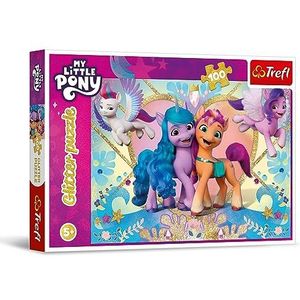 Trefl - My Little Pony, Glanzende pony's - Glitterpuzzel met 100 stukjes - Glanzende puzzel met pony's, Creatieve ontspanning, Plezier voor kinderen vanaf 5 jaar