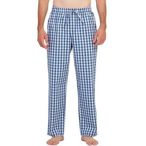LAPASA heren pyjamabroek geruite pyjamabroek, lange relaxbroek loungebroek vrijetijdsbroek M38 Warm, Katoen: Blauw + Wit geruit, X-Large