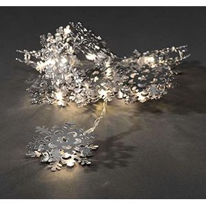 Konstsmide LED decoratieve lichtketting, zilverkleurige metalen sneeuwvlokken, 10 warm witte diodes, werkt op batterijen, binnen, transparante kabel, 3 x AA 1.5V (excl.) - 3146-303