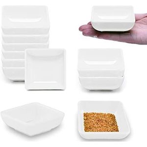 Leone | Set van 4 vierkante kommen | vierkante kommen van melamine | Ideaal voor fingerfood, aperitieven en sauzen (wit)