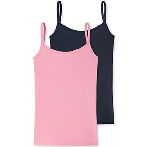 Schiesser Meisjes 2PACK onderhemd spaghetti tops ondergoed, donkerblauw roze uni, 164, Donkerblauw/roze, effen, 164 cm