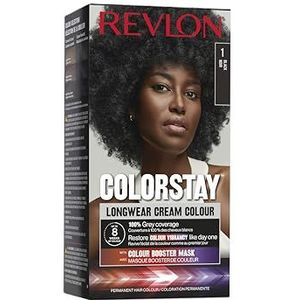 Revlon, ColorStay, Permanente haarkleuring, Langhoudende crème, 100% grijsdekking, Tot 8 weken kleur, Macadamia-olie en Murumuru-boter, N°1 Black